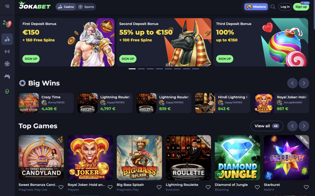 image of Jokabet casino website