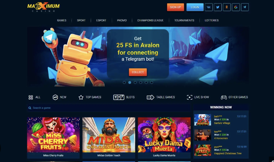 image of maximum casino website