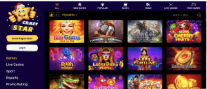 image of crazy star casino website